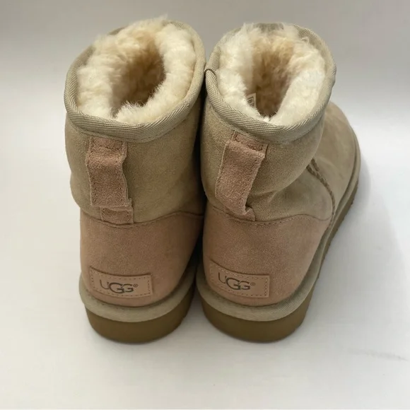 Ugg Classic Mini Sheepskin Two Toned Low Boot Women's Size 11 Pink And Tan Combo - Picture 3 of 9